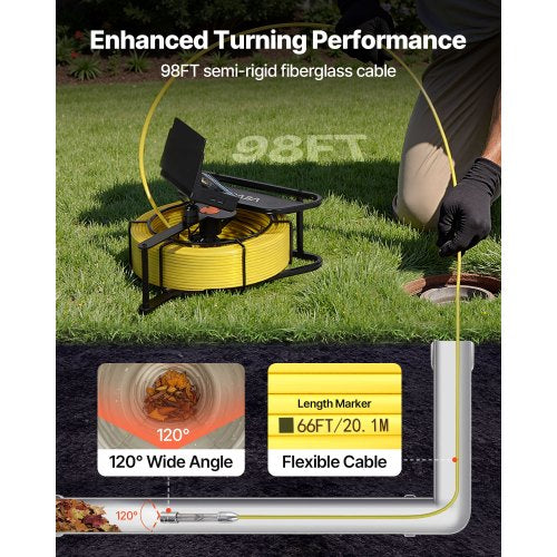 Sewer Camera 98 ft30m 43 Drain Inspection Camera IP68 Waterproof Snake