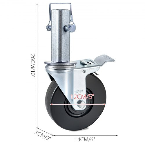 4 Pack 5Inch Scaffolding Rubber Swivel Caster Wheels with Dual Locking Heavy