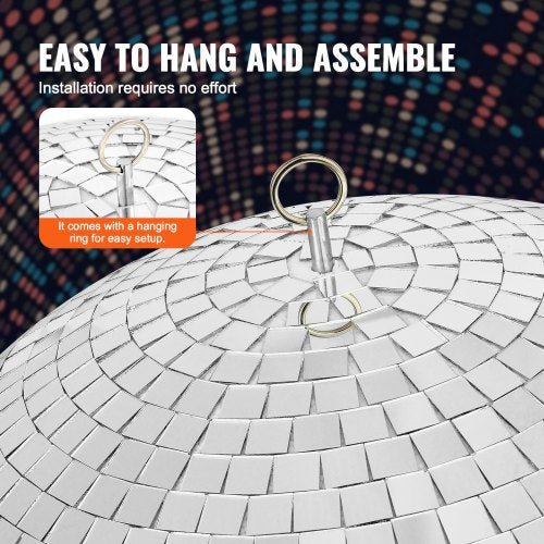 Mirror Disco Ball 12 Inch Mirror Ball with Hanging Ring Lightning Disco