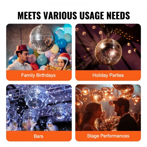 Mirror Disco Ball 12 Inch Mirror Ball with Hanging Ring Lightning Disco