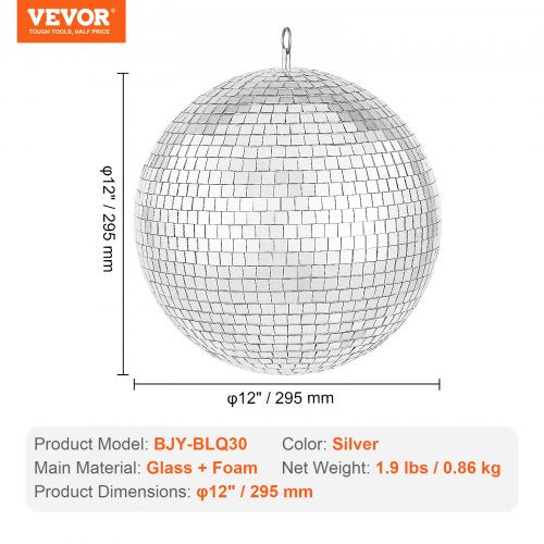 Mirror Disco Ball 12 Inch Mirror Ball with Hanging Ring Lightning Disco