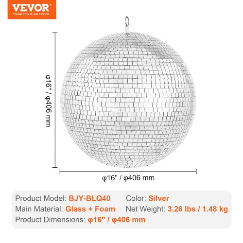 Mirror Disco Ball 16 Inch Party Mirror Ball with Hanging Ring Large