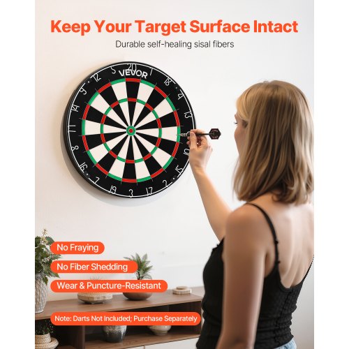 Dart Board HighGrade SelfHealing Sisal Fiber Dartboard with StapleFree
