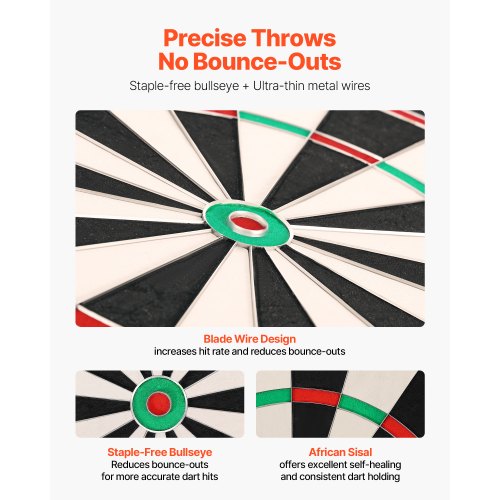 Dart Board HighGrade SelfHealing Sisal Fiber Dartboard with StapleFree