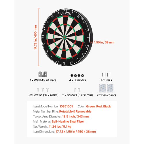 Dart Board HighGrade SelfHealing Sisal Fiber Dartboard with StapleFree