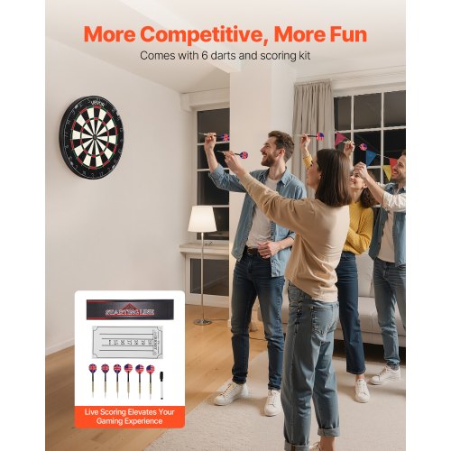 Dartboard with 6 Darts Scoring Kit SelfHealing Sisal Fibers Dartboard