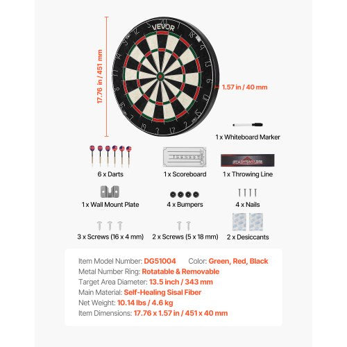 Dartboard with 6 Darts Scoring Kit SelfHealing Sisal Fibers Dartboard