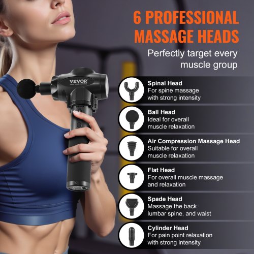 Massage Gun Deep Tissue with 9 Speed Levels 6 Massage Heads 24V 2500mAh