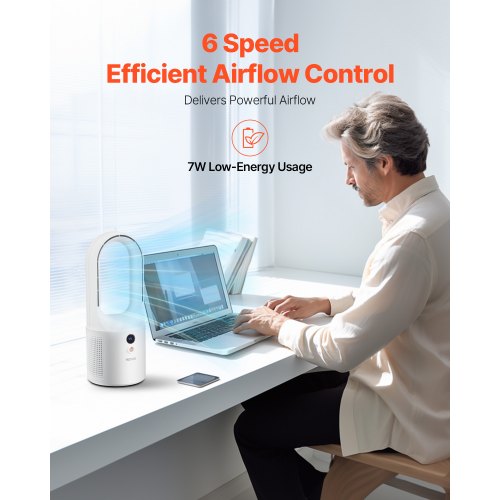 Desk Fan Bladeless 1299 Inch Portable Desk Fan 6Speed USB Quiet Cooling