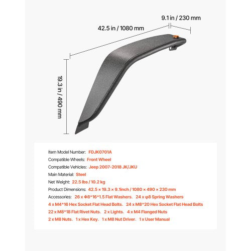 Fender Flare Front Fender Flares Compatible with 20072018 Jeep JKJKU 24