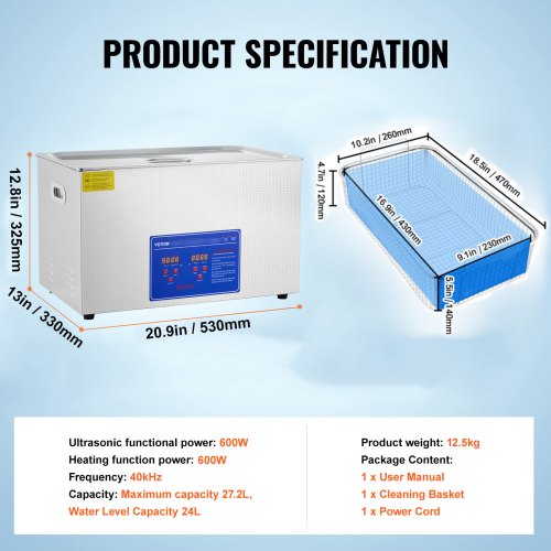 Professional Ultrasonic Cleaner 27.2 L Ultrasonic Jewelry Cleaner with Digital