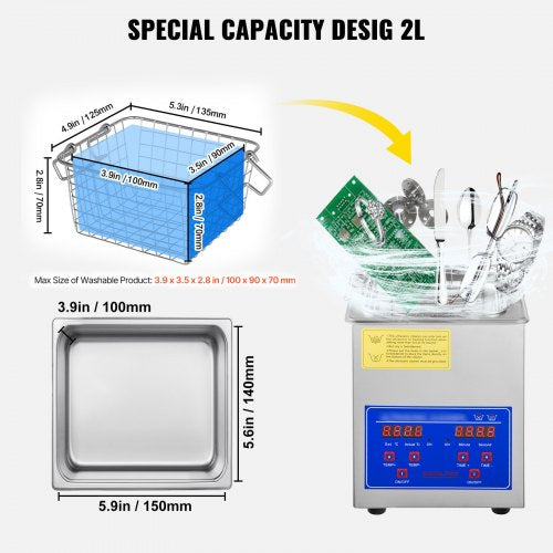 Sonic Cleaner 2L Digital Ultrasonic Parts Cleaner with Timer 40kHz