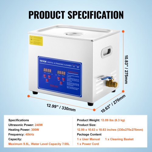 Professional Ultrasonic Cleaner 10L Ultrasonic Jewelry Cleaner with Digital