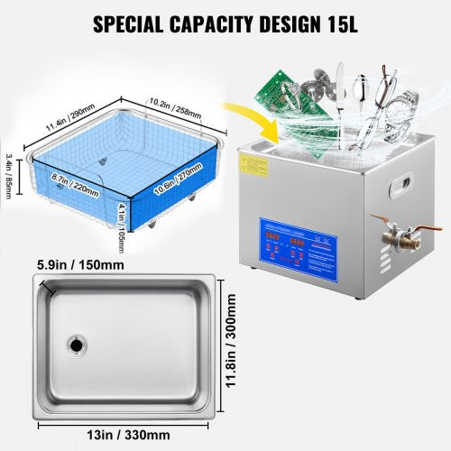 15L Ultrasonic Cleaner with Digital TimerHeater Professional Ultrasonic