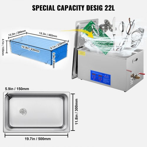 22L Industrial Ultrasonic Cleaner with Digital TimerHeater 40kHz