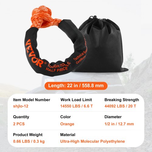 Synthetic Soft Shackle 12 x 22 2 Pack 44092 lbs 20 Ton Breaking