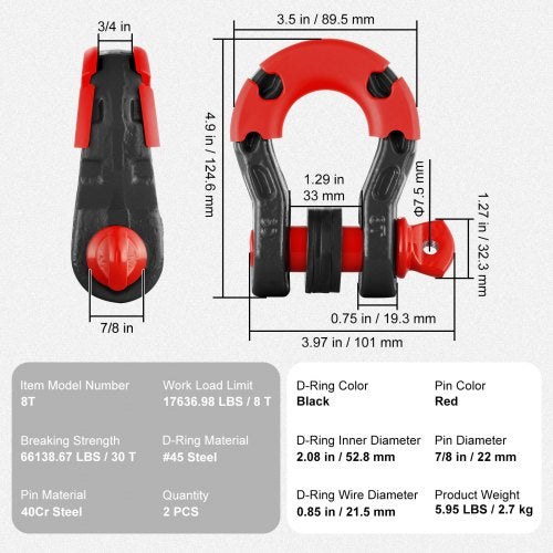 34 DRing Shackle 2 Pack Alloy Steel Shackles 66139 lbs 30 Ton Break