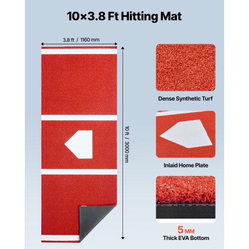 Baseball Hitting Mat 10x38 ft Batting Cage Mat Batters Box Turf Mats