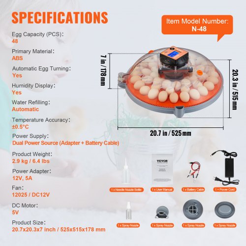 48 Egg Incubator Incubators for Hatching Eggs 360° Automatic Egg Turner