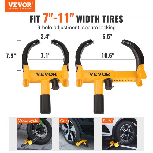 Wheel Lock 2 Packs Universal Wheel Clamp Lock Adjustable Anti Theft
