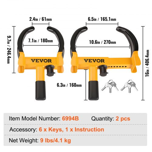 Wheel Lock 2 Packs Universal Wheel Clamp Lock Adjustable Anti Theft