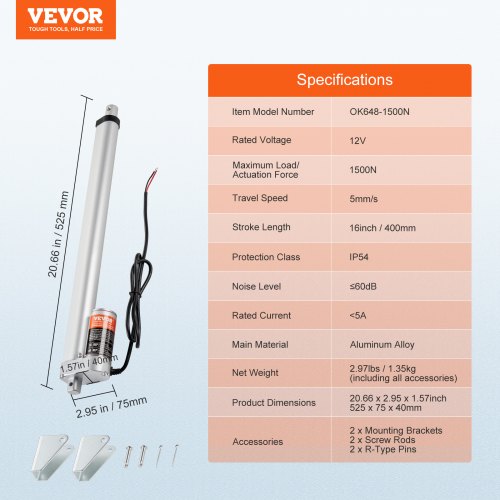Linear Actuator 12V 16 Inch High Load 330lbs1500N Linear Actuator 019s