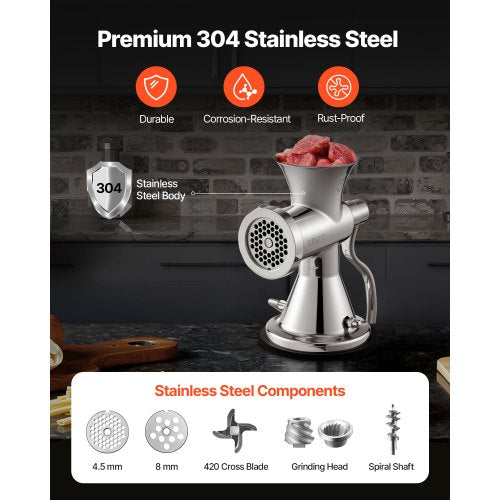 Meat Grinder Manual 304 Stainless Steel Hand Operated Meat Grinder