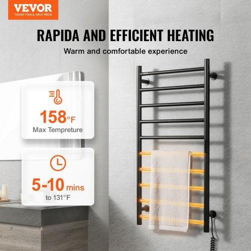 10-Bar Towel Warmer Rack Wall Mounted Heated Towel Rack for Bathroom Black