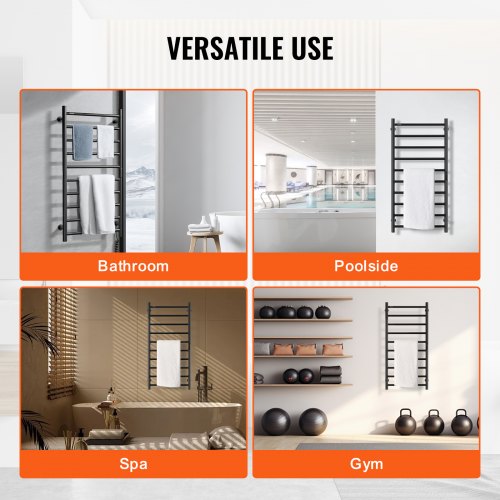 10-Bar Towel Warmer Rack Wall Mounted Heated Towel Rack for Bathroom Black