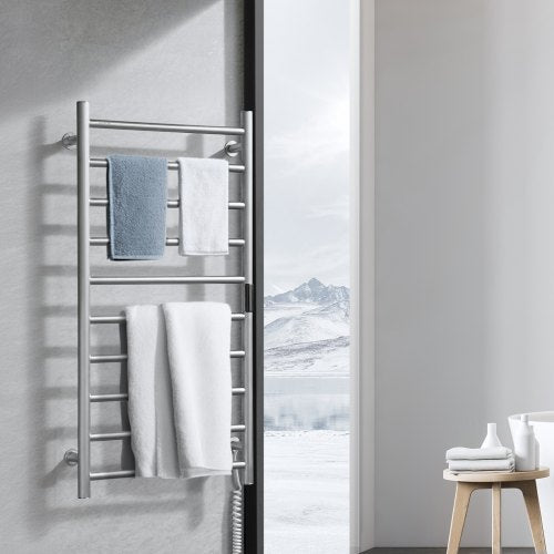 10 Bars Towel Warmer Rack Wall Mounted Heated Towel Rack Bathroom Silver – 9 FT