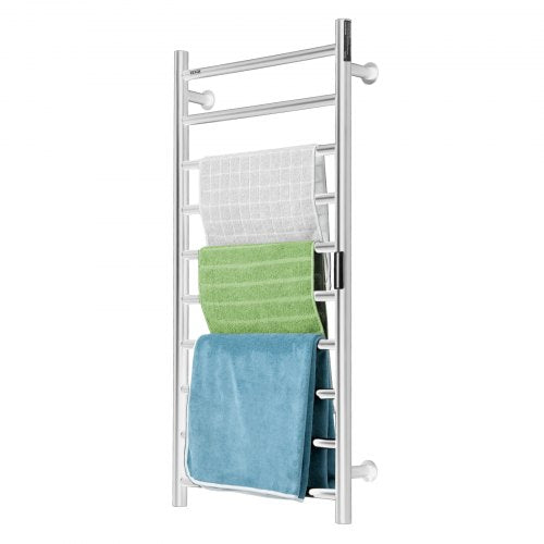 10 Bars Towel Warmer Rack Wall Mounted Heated Towel Rack Bathroom Silver – 9 FT
