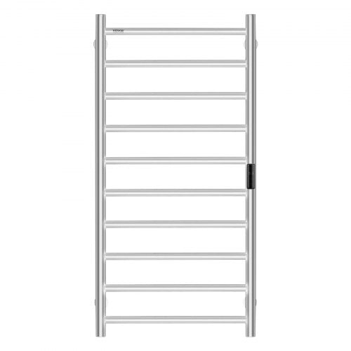 10 Bars Towel Warmer Rack Wall Mounted Heated Towel Rack Bathroom Silver – 9 FT