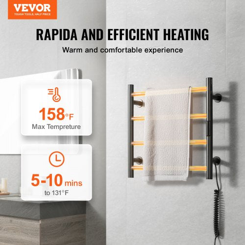 4 Bars Towel Warmer Rack Wall Mounted Heated Towel Rack for Bathroom IPX5