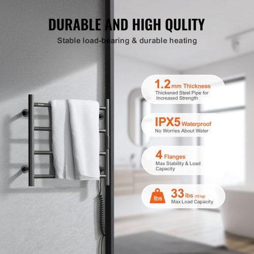 4 Bars Towel Warmer Rack Wall Mounted Heated Towel Rack for Bathroom IPX5