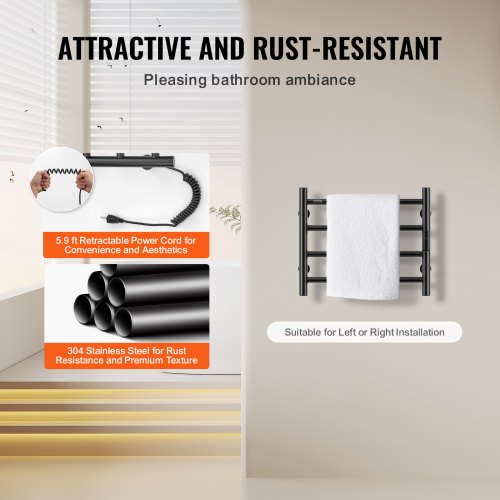 4 Bars Towel Warmer Rack Wall Mounted Heated Towel Rack for Bathroom IPX5