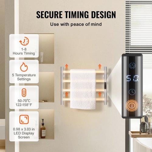 4Bar Towel Warmer Rack Wall Mounted Heated Towel Rack for Bathroom Silver –