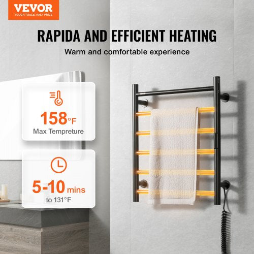 6 Bars Towel Warmer Rack Wall Mounted Heated Towel Rack for Bathroom IPX5