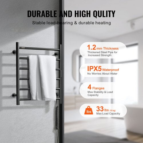 6 Bars Towel Warmer Rack Wall Mounted Heated Towel Rack for Bathroom IPX5