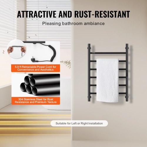 6 Bars Towel Warmer Rack Wall Mounted Heated Towel Rack for Bathroom IPX5