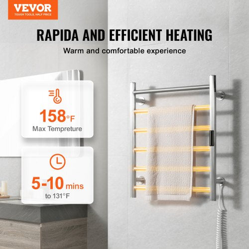 6Bar Towel Warmer Rack Wall Mounted Heated Towel Rack for Bathroom Silver –