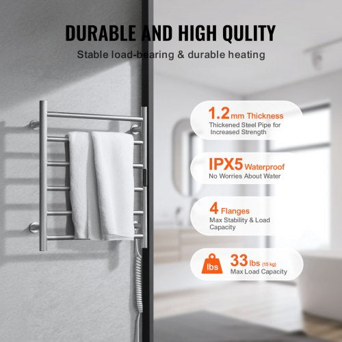 6Bar Towel Warmer Rack Wall Mounted Heated Towel Rack for Bathroom Silver –