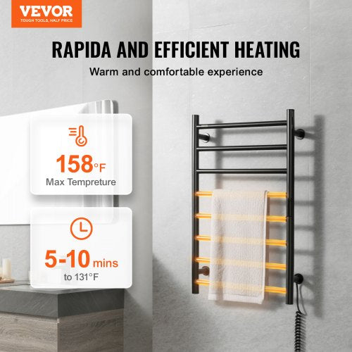 8 Bars Towel Warmer Rack Wall Mounted Heated Towel Rack for Bathroom Black –