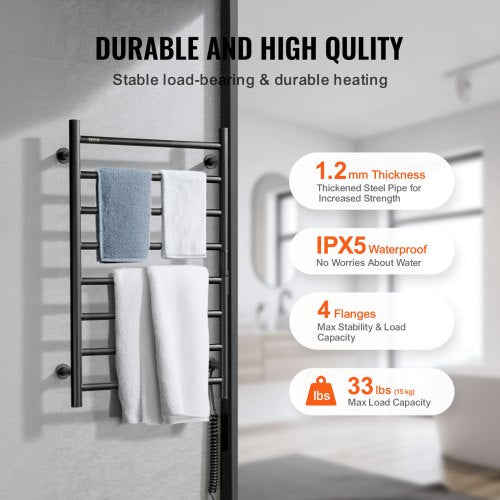 8 Bars Towel Warmer Rack Wall Mounted Heated Towel Rack for Bathroom Black –