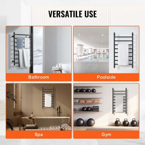 8 Bars Towel Warmer Rack Wall Mounted Heated Towel Rack for Bathroom Black –