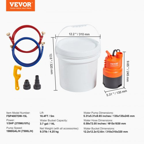Tankless Water Heater Flushing Kit Includes Efficient Pump 3.7 Gallon
