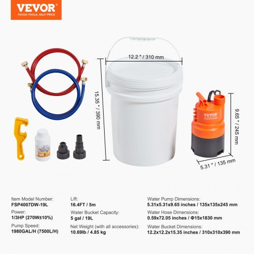 Tankless Water Heater Flushing Kit Includes Efficient Pump 5 Gallon Pail