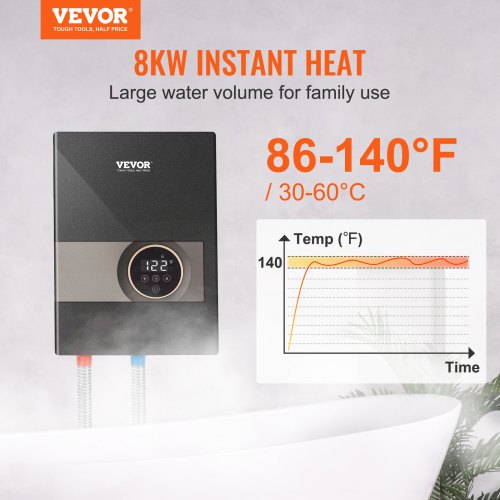 Instant Water Heater 8kw On Demand Electric Tankless Water Boiler Digital