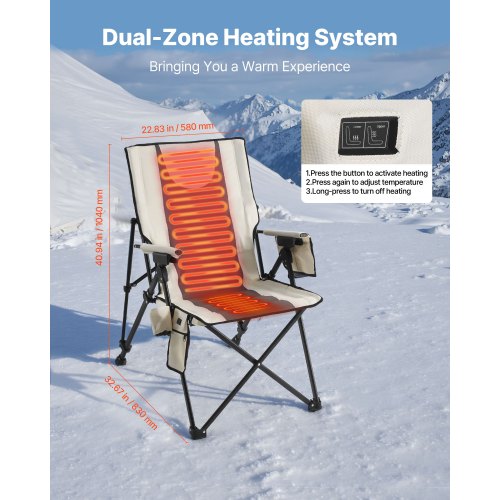 Heated Camping Chair 3 Heat Settings High Back Folding Camping Chair