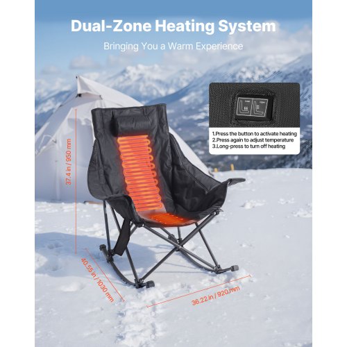 Heated Camping Chair 3 Heating Settings LargeSized Padded Folding Rocker