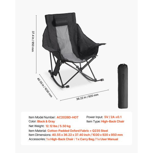 Heated Camping Chair 3 Heating Settings LargeSized Padded Folding Rocker